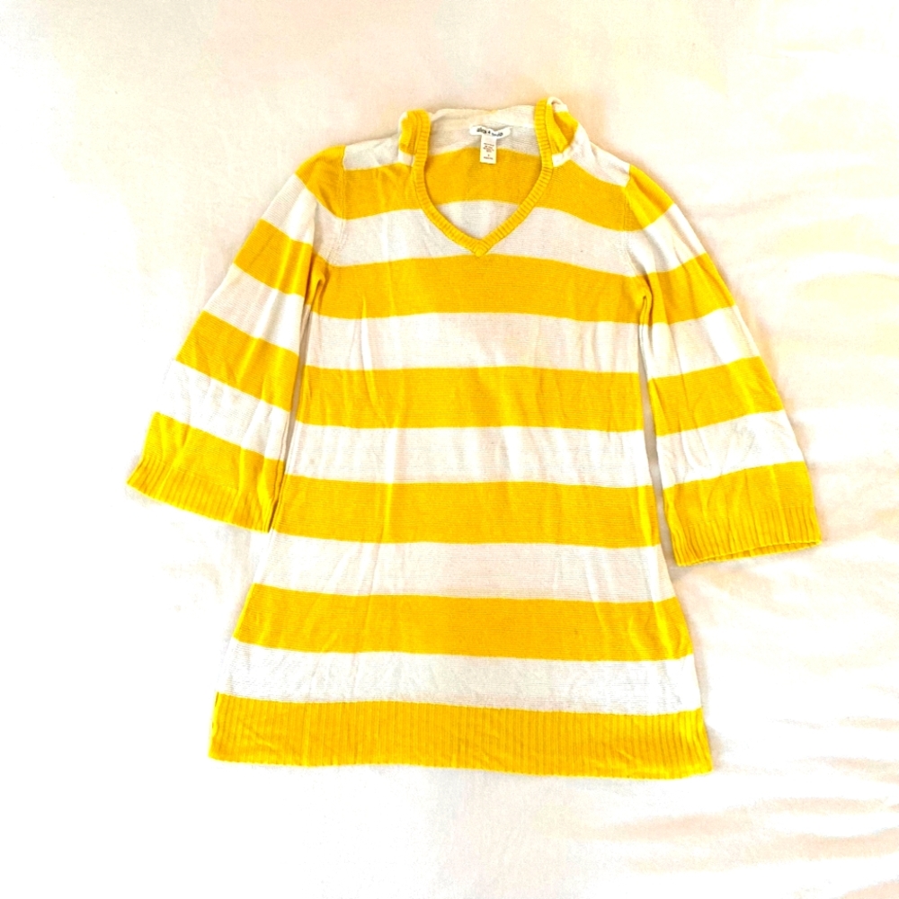Alice and Olivia knit yellow white striped hooded top M $295